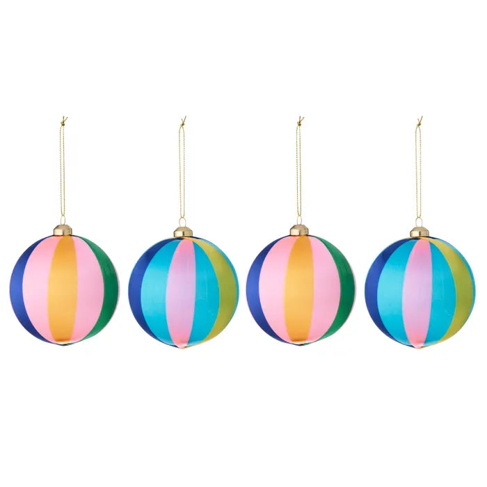 S/4 Silk Pop Stripe Bauble PE 9cm Mul