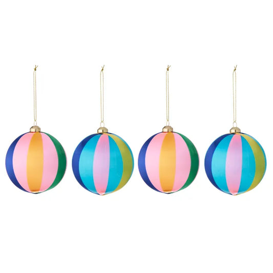 S/4 Silk Pop Stripe Bauble PE 9cm Mul