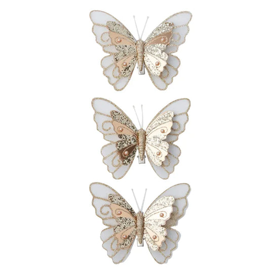 S/3 Butterfly Clip 12x8cm Gold