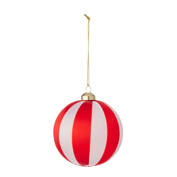 Silk Pop Stripe Bauble PE 7cm Red/Wht