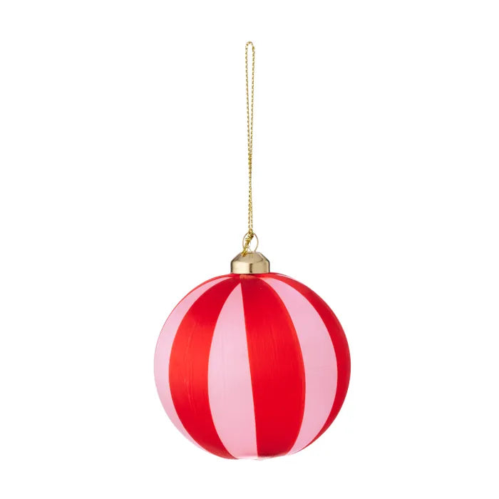 Silk Pop Stripe Bauble PE 7cm Red/Pn