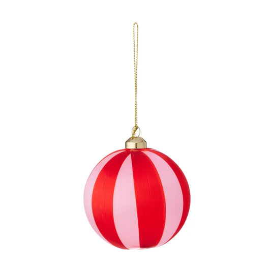 Silk Pop Stripe Bauble PE 7cm Red/Pn