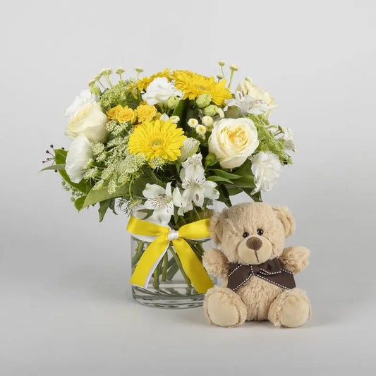 Newborn Flowers in vase and Teddy