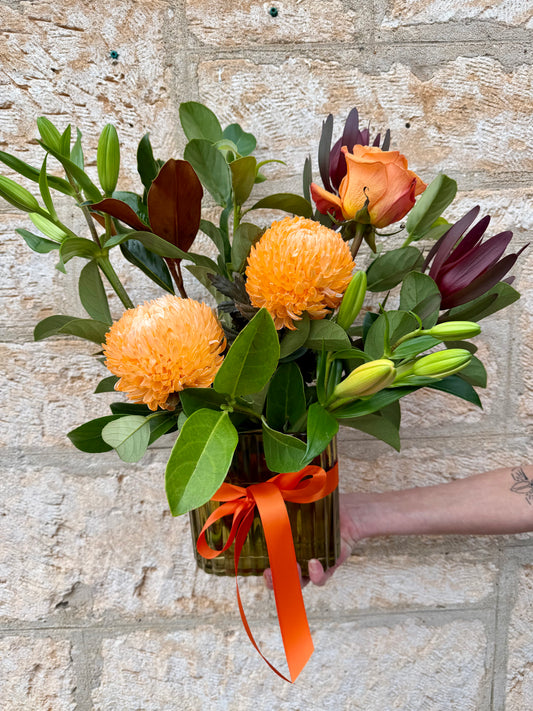 Green Ribbed Vase arrangement