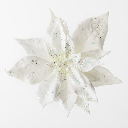 Clip Poinsettia Velvet White 23cmd