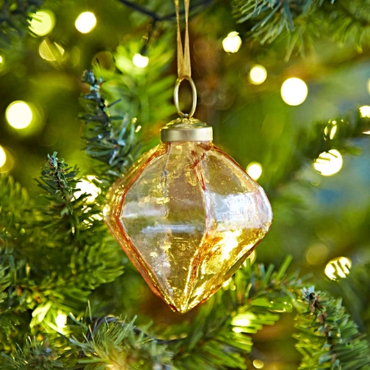 Handmade Glass Diamond Bauble - Apricot