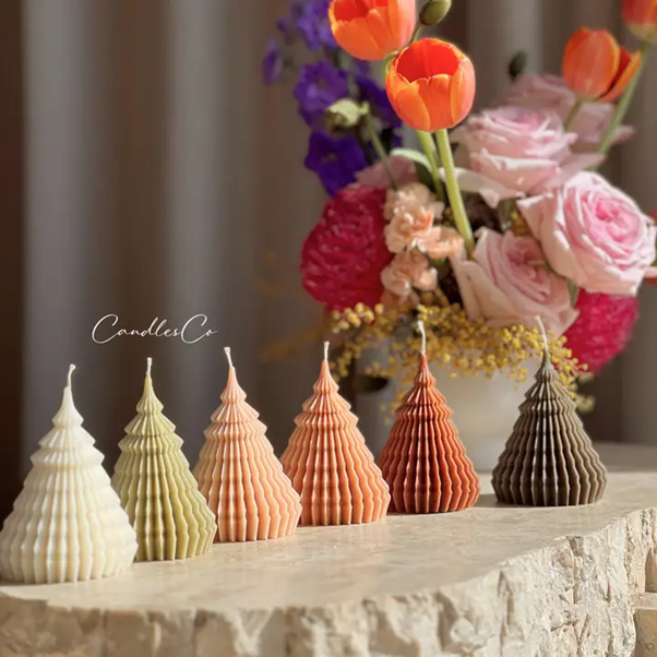 Christmas Tree Soy Candle 9.5cmh x 7cmw 6 colours