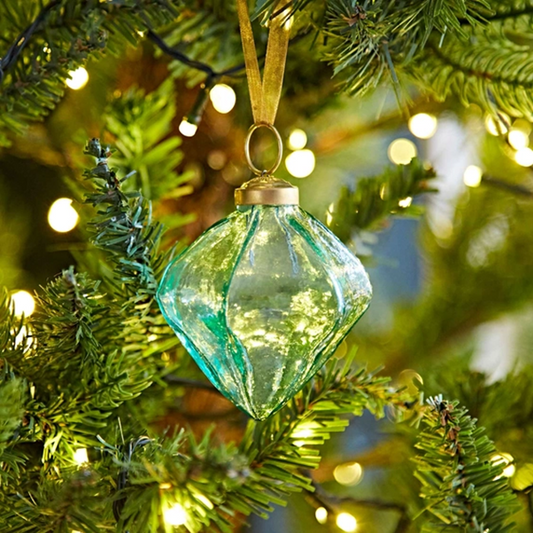 Handmade Glass Diamond Bauble - Green