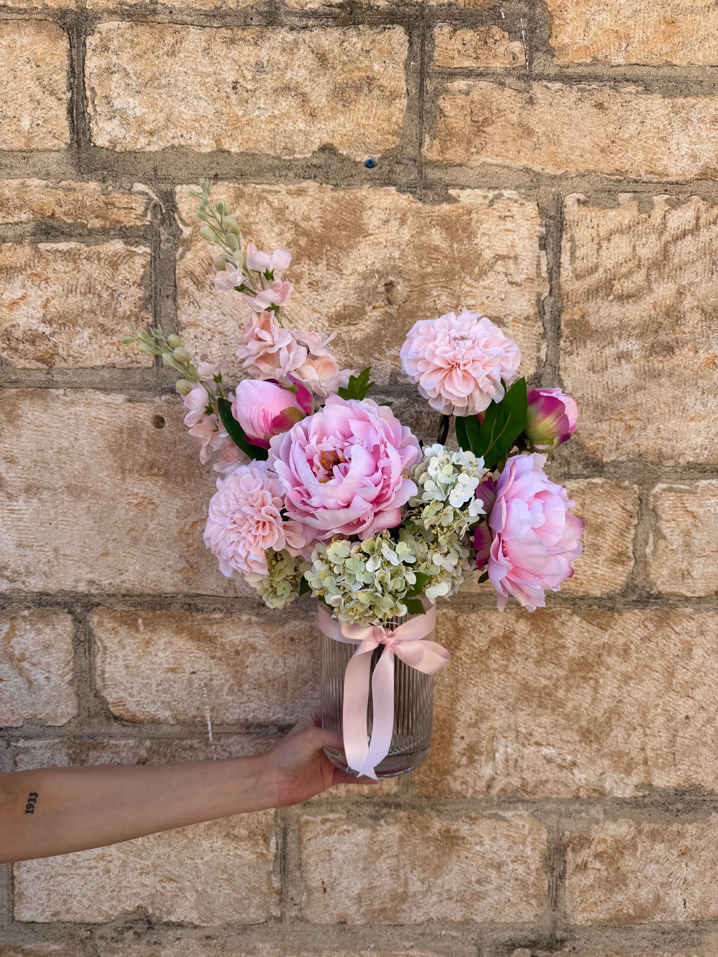 Faux Vase: Pastel Peony Delight