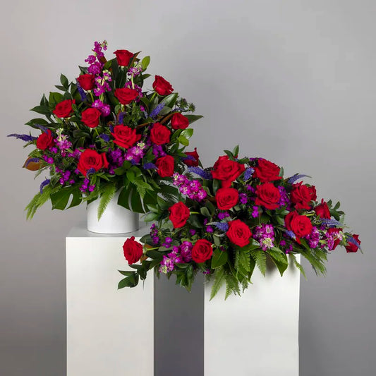 Chapel Flowers and Casket Duo - Red